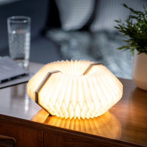 Gingko Smart Accordion Lamp open flat round in maple