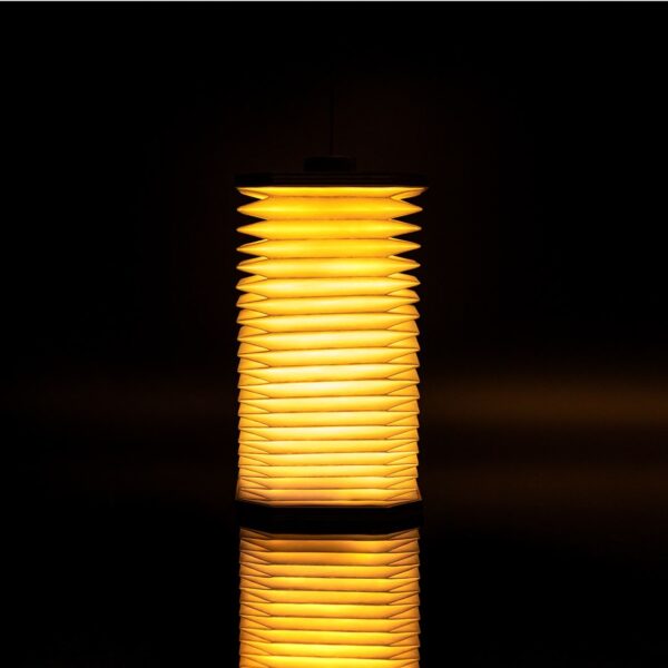 Gingko Smart Accordion Lamp dark stood on end in maple