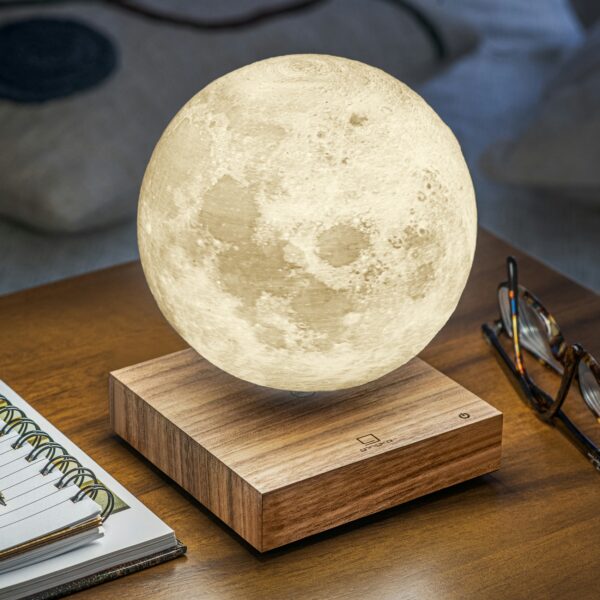 Gingko smart moon lamp walnut on desk soft light