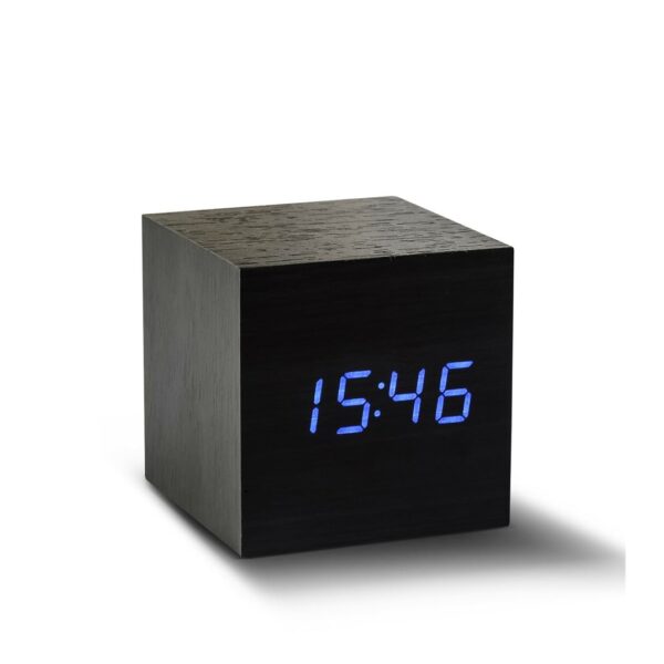 Gingko Cube Click Clock - Black with Blue LED