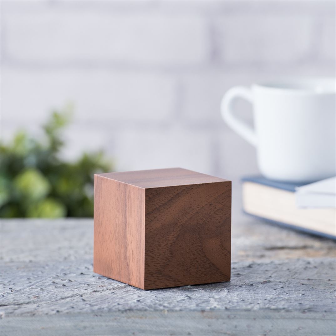 Gingko Cube Click Clock Walnut with Red LED