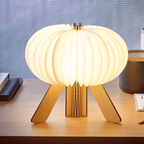 Gingko R Space Lamp lit on desk