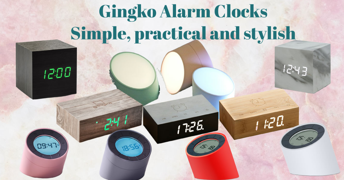 Gingko design alarm clocks on pink background