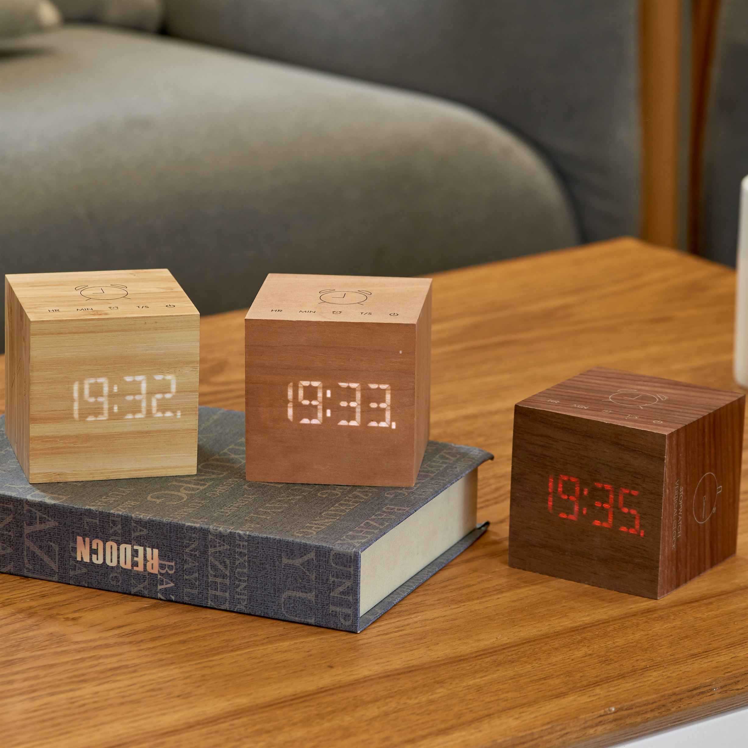 Gingko Cube Plus Wood Alarm Clocks