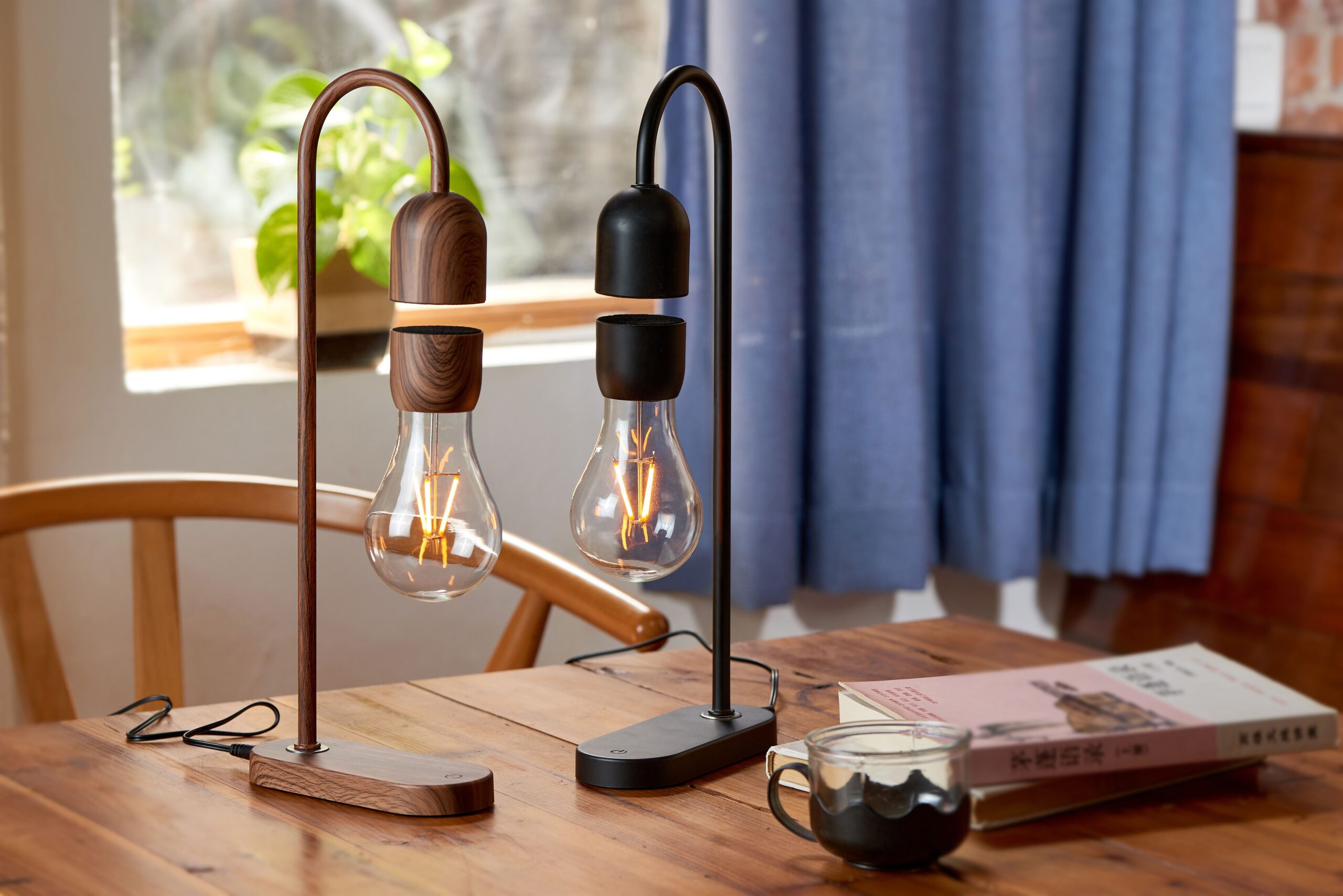 Gingko floating Evro lightbulb lamp black and Walnut