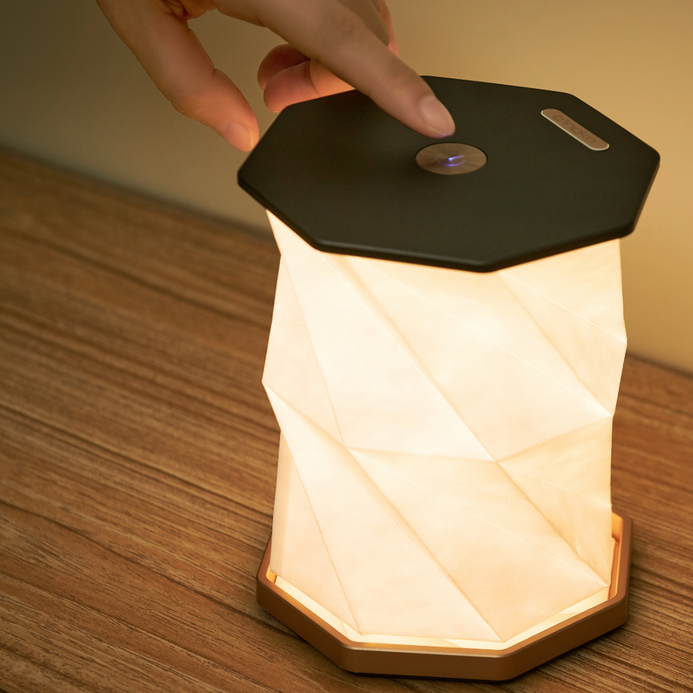 Gingko Hexagon Twist Light Black opened showing touch control