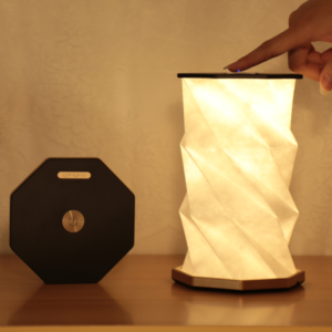 Gingko Hexagon Twist Light Black open and closed on a table