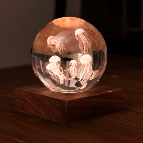 Jelly Fish Engraved Crystal Glass Table Light