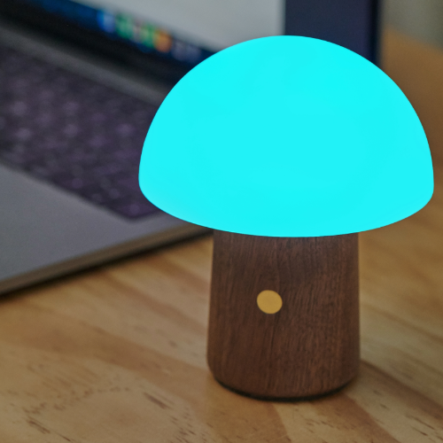 Gingko Design Mini Alice Mushroom light blue with laptop in background