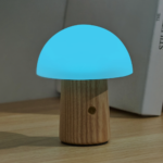 Gingko Design Mini Alice Mushroom Light with White Ash Base with light blue light