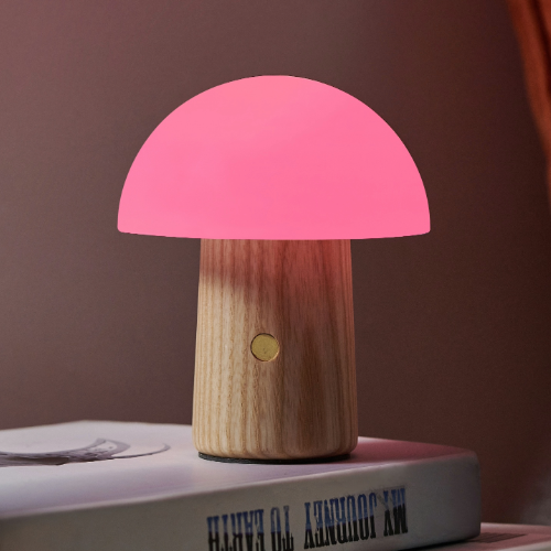 Gingko Design Mini Alice Mushroom Light with White Ash Base with pink light