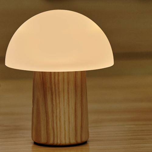 Gingko Design Mini Alice Mushroom Light with White Ash Base with soft ambient light