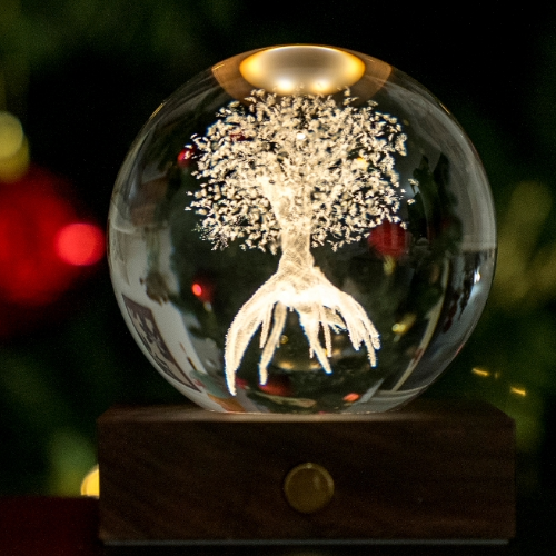 light up glass globe with tree of life design